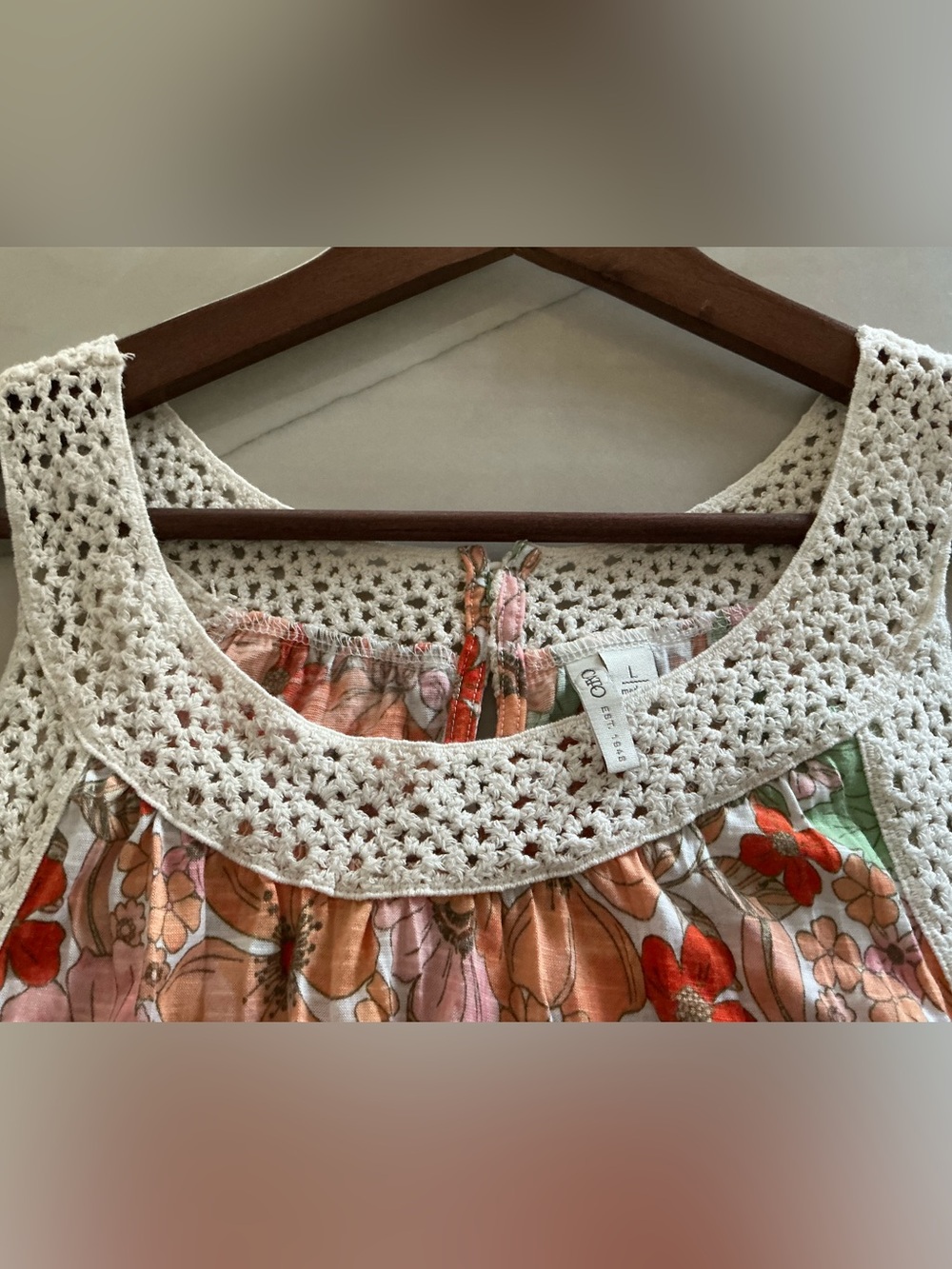 Cato Floral Crochet Tank Top Sz L Boho Sleeveless Blouse - Picture 7 of 9